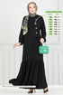 Önü Taşlı Tesettür Elbise 2680SL432-MS Siyah - Thumbnail