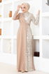 Pailletten Details Abendkleid Beige ASM2516 - Thumbnail