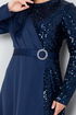 Pailletten Details Abendkleid Dunkelblau ASM2516 - Thumbnail