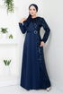 Pailletten Details Abendkleid Dunkelblau ASM2516 - Thumbnail