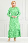 MRV O.Z.R. - Patterned Belted Viscose Dress 821OZR1047-M Green