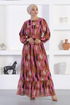 Patterned Chiffon Dress Pink MIH12243 - Thumbnail