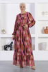 Patterned Chiffon Dress Pink MIH12243 - Thumbnail