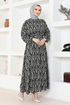 Patterned Dress HBS9583 Black - Thumbnail