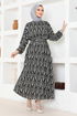 Patterned Dress HBS9583 Black - Thumbnail