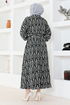 Patterned Dress HBS9583 Black - Thumbnail