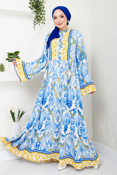 MDP - Patterned Dress MDP7114 Blue