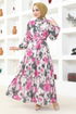 Patterned Dress MSL6092 Pink - Thumbnail