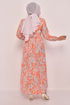 Patterned Dress Salmon EFL12202 - Thumbnail