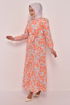 Patterned Dress Salmon EFL12202 - Thumbnail