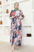 Patterned Dress ZNK4664 Indigo - Thumbnail