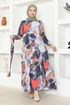 Patterned Dress ZNK4664 Indigo - Thumbnail