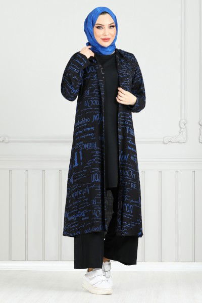 MRV B.G.S. - Patterned Triple Hijab Combine 4012BGS895-M Indigo & Black