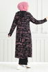 Patterned Triple Hijab Combine 4012BGS895-M Rose Dry&Black - Thumbnail