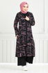 Patterned Triple Hijab Combine 4012BGS895-M Rose Dry&Black - Thumbnail