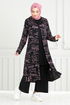 Patterned Triple Hijab Combine 4012BGS895-M Rose Dry&Black - Thumbnail