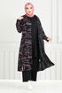 Patterned Triple Hijab Combine 4012BGS895-M Rose Dry&Black - Thumbnail