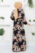 Patterned Viscose Dress 2351BGS895-M Black - Thumbnail