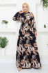 Patterned Viscose Dress 2351BGS895-M Black - Thumbnail