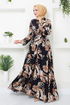 Patterned Viscose Dress 2351BGS895-M Black - Thumbnail