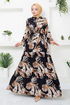 Patterned Viscose Dress 2351BGS895-M Black - Thumbnail