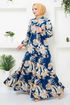 Patterned Viscose Dress 2351BGS895-M Oil - Thumbnail