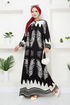 Patterned Viscose Dress 2353BGS895-M Black&Ecru - Thumbnail