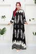 Patterned Viscose Dress 2353BGS895-M Black&Ecru - Thumbnail