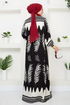 Patterned Viscose Dress 2353BGS895-M Black&Ecru - Thumbnail