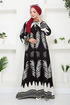 Patterned Viscose Dress 2353BGS895-M Black&Ecru - Thumbnail