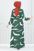 Patterned Viscose Dress 800OZR1047-M Emerald - Thumbnail