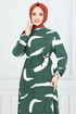 Patterned Viscose Dress 800OZR1047-M Emerald - Thumbnail
