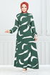 Patterned Viscose Dress 800OZR1047-M Emerald - Thumbnail
