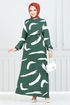 Patterned Viscose Dress 800OZR1047-M Emerald - Thumbnail