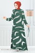 Patterned Viscose Dress 800OZR1047-M Emerald - Thumbnail
