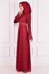 Pearl Detail Dress Burgundy ASM12397 - Thumbnail