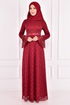 Pearl Detail Dress Burgundy ASM12397 - Thumbnail