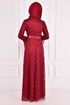 Pearl Detail Dress Burgundy ASM12397 - Thumbnail