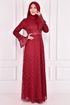 Pearl Detail Dress Burgundy ASM12397 - Thumbnail