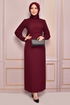 Pearl Detail Evening dress Burgundy ASM2553 - Thumbnail