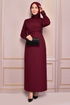 Pearl Detail Evening dress Burgundy ASM2553 - Thumbnail