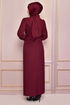 Pearl Detail Evening dress Burgundy ASM2553 - Thumbnail