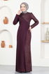 Pearl Detail Evening dress Damson ASM2530 - Thumbnail