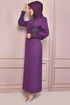 Pearl Detail Evening dress Dark Lilac ASM2553 - Thumbnail