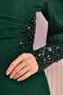 Pearl Detail Evening dress Emerald ASM2553 - Thumbnail