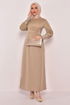 Pearl Detail Evening dress Mink ASM2553 - Thumbnail