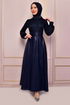 Pearl Detail Evening dress Navy blue ASM2483 - Thumbnail