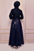 Pearl Detail Evening dress Navy blue ASM2483 - Thumbnail