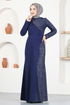 Pearl Detail Evening dress Navy blue ASM2530 - Thumbnail