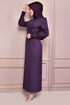 Pearl Detail Evening dress Purple ASM2553 - Thumbnail